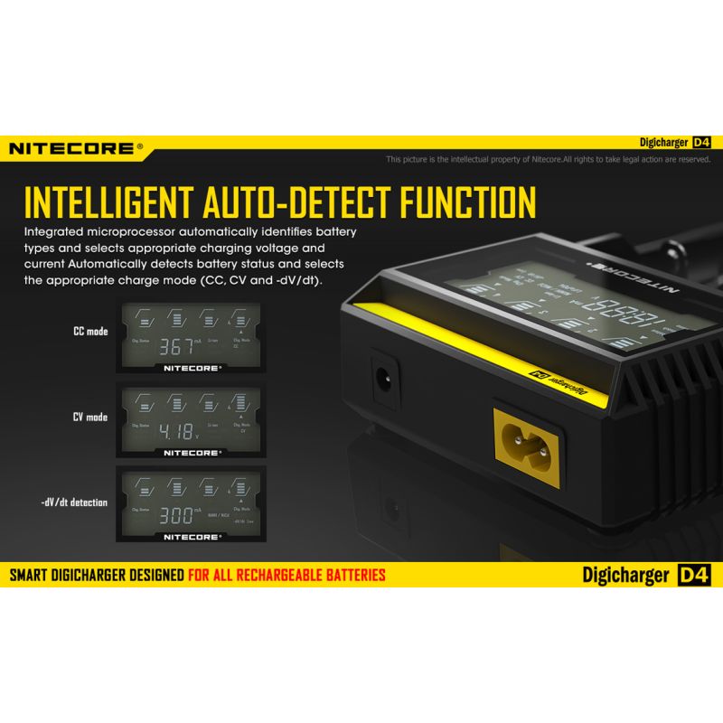 Nitecore D4 Digicharger LCD-Anzeige Batterie Nitecore-Ladegerät Intelligent 2.0 Fit Li-Ion 18650 14500 16340 26650