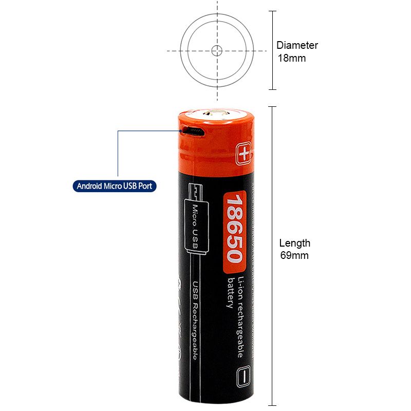 18650 2600mAh 3.7V Micro USB Wiederaufladbare Li-Ion-Batterie