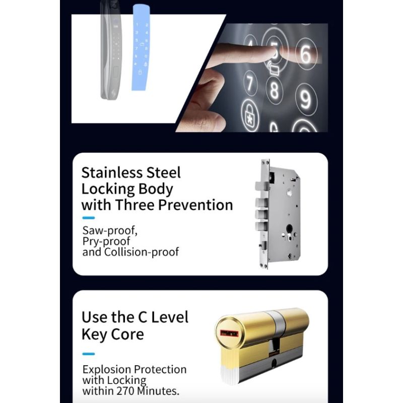 3D-Gesichts-Smart-Türschloss, Überwachungskamera, Monitor, intelligenter Fingerabdruck, Passwort, biometrische elektronische Schlüsselentriegelung