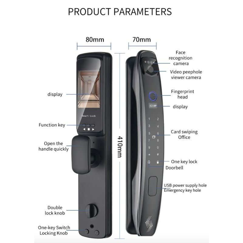 3D-Gesichts-Smart-Türschloss, Überwachungskamera, Monitor, intelligenter Fingerabdruck, Passwort, biometrische elektronische Schlüsselentriegelung