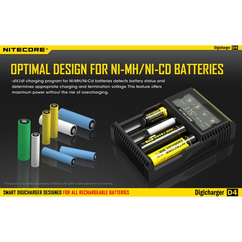 Nitecore D4 Digicharger LCD-Anzeige Batterie Nitecore-Ladegerät Intelligent 2.0 Fit Li-Ion 18650 14500 16340 26650
