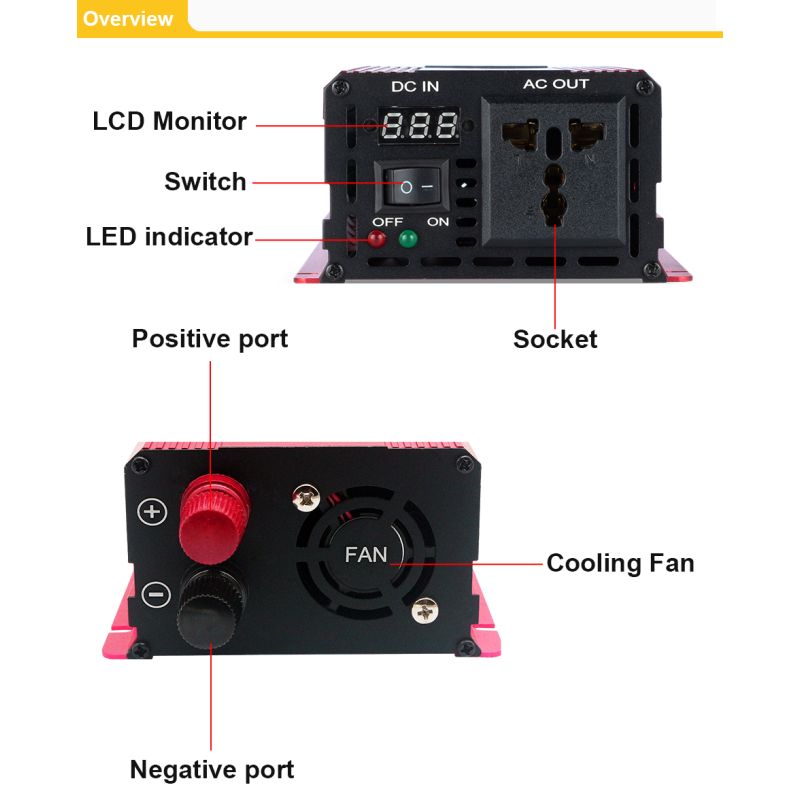 Reiner Sinus-Wechselrichter 3000W 2200W 1600W 1000W Spannung DC 12V 24V bis AC 110V 220V Transformator Power Converter Solar Inverter
