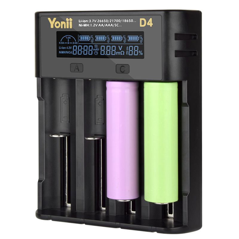 YONII D4 LCD 4 Slot 18650 Akkuladegerät für 18650 21700 26650 Lithium AA AAA Ni-MH Akku