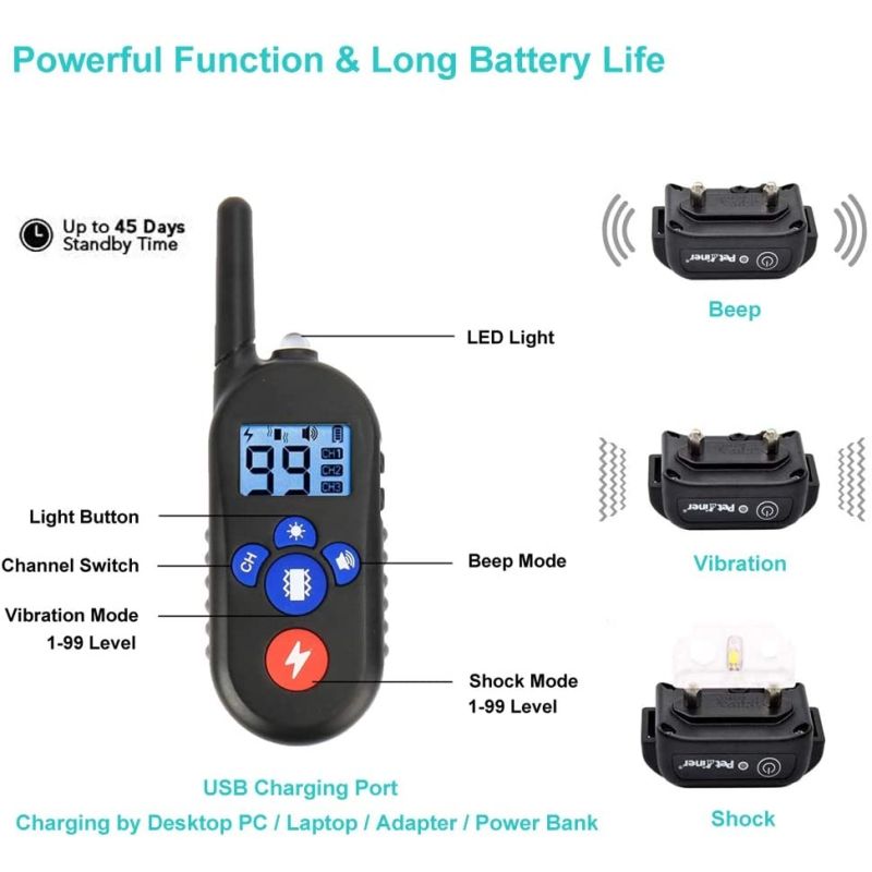 800 m elektrisches Hundehalsband, Hundeschockhalsband mit 3 Trainingsmodi, elektronisches Hundeschockhalsband mit Fernbedienung für kleine, mittelgroße und große Hunde