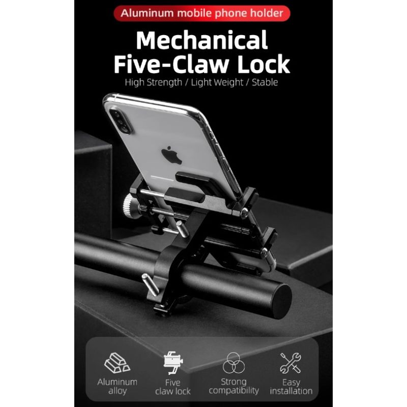 ROCKBROS Telefon Halter Motorrad Elektrische Fahrrad Smartphone CNC Aluminium Legierung Halterung Fünf Klauen Mechanische Fahrrad Telefon Halter