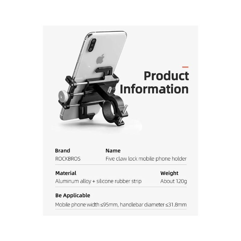 ROCKBROS Telefon Halter Motorrad Elektrische Fahrrad Smartphone CNC Aluminium Legierung Halterung Fünf Klauen Mechanische Fahrrad Telefon Halter