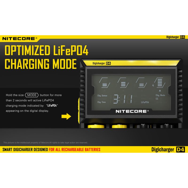 Nitecore D4 Digicharger LCD-Anzeige Batterie Nitecore-Ladegerät Intelligent 2.0 Fit Li-Ion 18650 14500 16340 26650