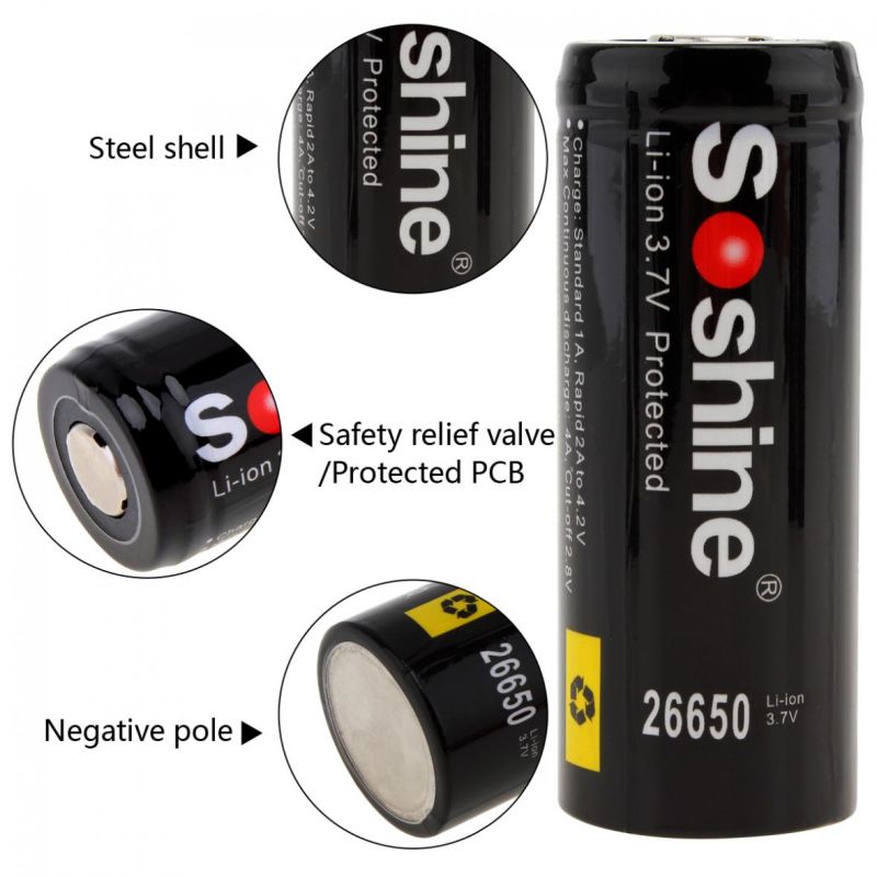 Soshine 26650 5500mAh 3.7V Li-Ion wiederaufladbare Batterie -2-Packung
