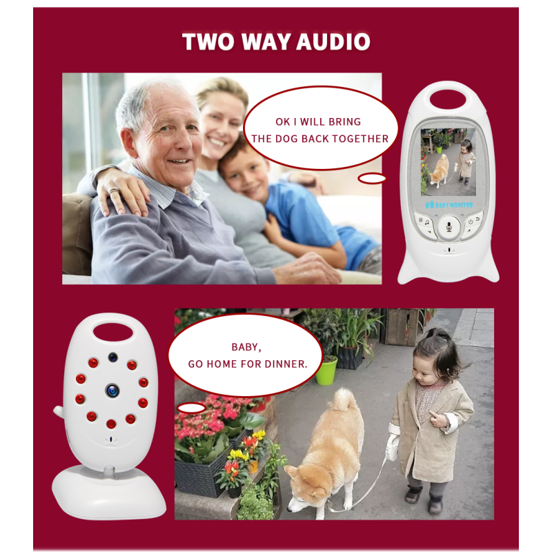 VB601 2.4G Funk-Video-Baby-Monitor 2.0-Zoll-Farb-Sicherheits-Kamera 2-Wege-Talk NightVision-IR-LED-Temperaturüberwachung mit 8 BLULBY