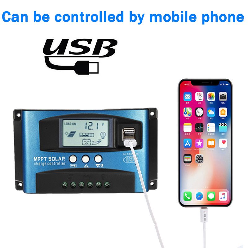 MPPT Solarladeregler 30/40/50/60/100A Solarregler Solarpanel Batterieregler Dual USB 5V LCD Display