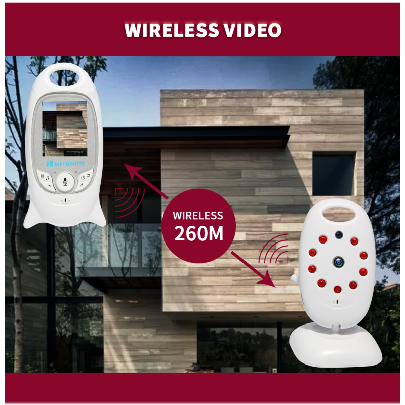 VB601 2.4G Funk-Video-Baby-Monitor 2.0-Zoll-Farb-Sicherheits-Kamera 2-Wege-Talk NightVision-IR-LED-Temperaturüberwachung mit 8 BLULBY