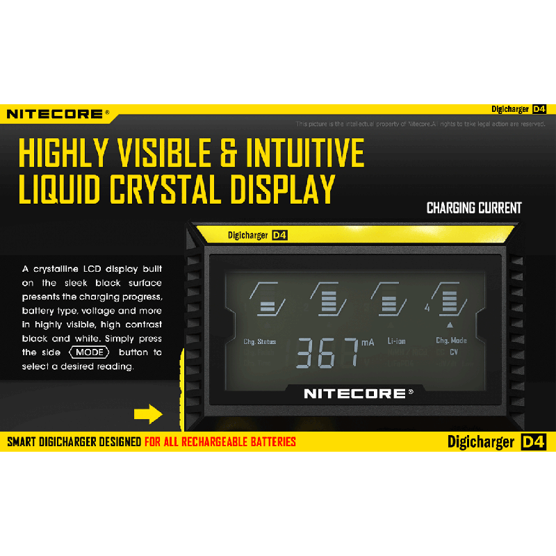 Nitecore D4 Digicharger LCD-Anzeige Batterie Nitecore-Ladegerät Intelligent 2.0 Fit Li-Ion 18650 14500 16340 26650