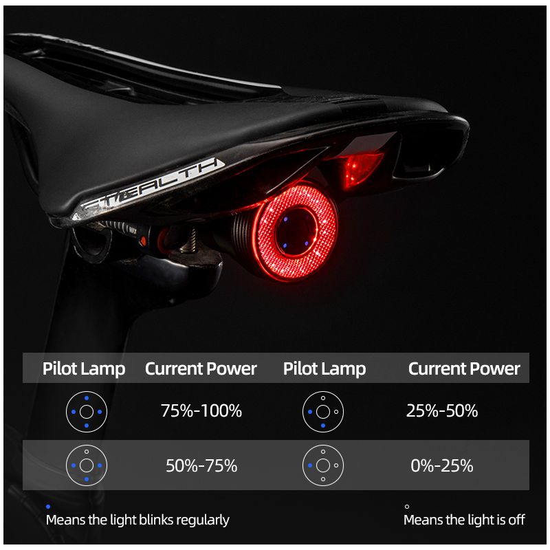 ROCKBROS Q5 Fahrrad Smart Auto Brake Sensing Light IPx6 Wasserdichtes LED-Laderad Rücklicht Fahrradrücklicht