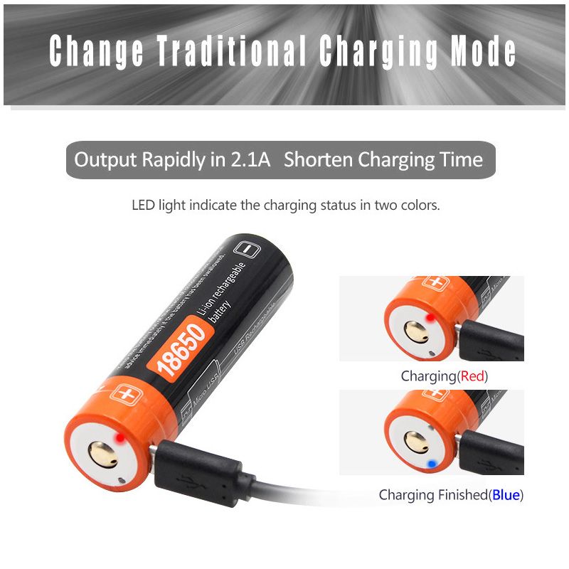 18650 2600mAh 3.7V Micro USB Wiederaufladbare Li-Ion-Batterie