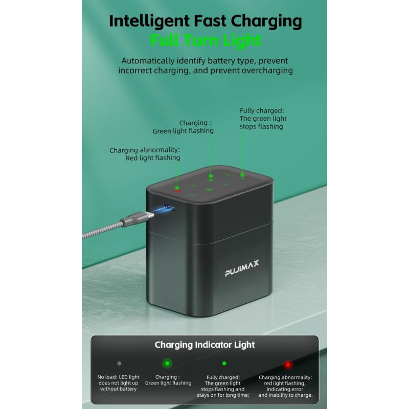 8-Slot Smart Flip Top Ladefach Typ-C-Anschluss AA Lithium-Batterie 3400mWh Batterieladegerät