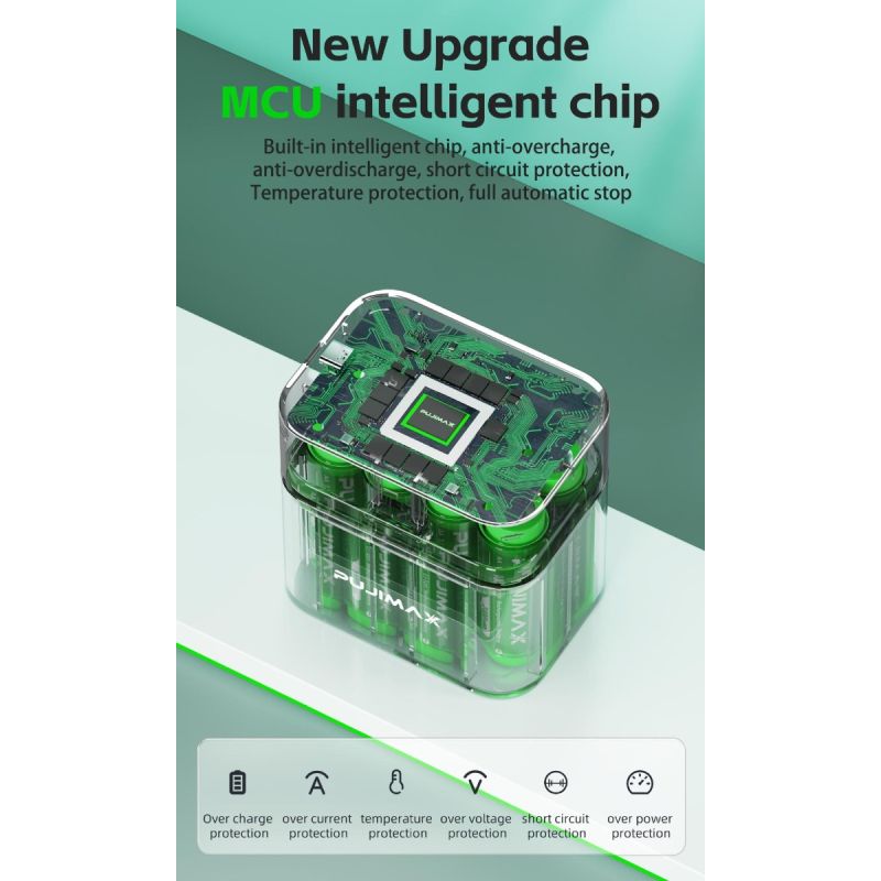 8-Slot Smart Flip Top Ladefach Typ-C-Anschluss AA Lithium-Batterie 3400mWh Batterieladegerät