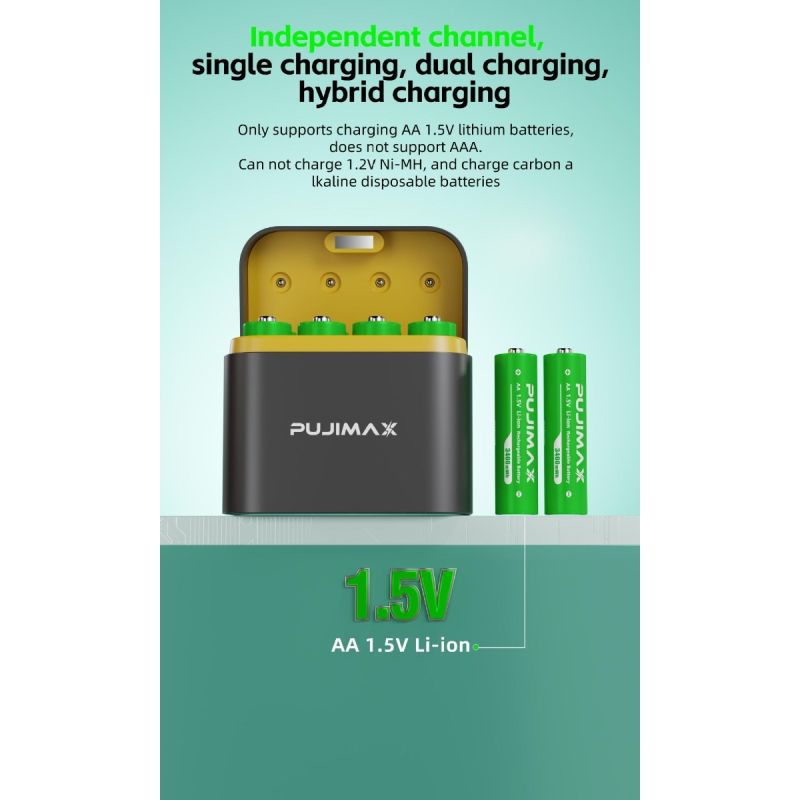 8-Slot Smart Flip Top Ladefach Typ-C-Anschluss AA Lithium-Batterie 3400mWh Batterieladegerät