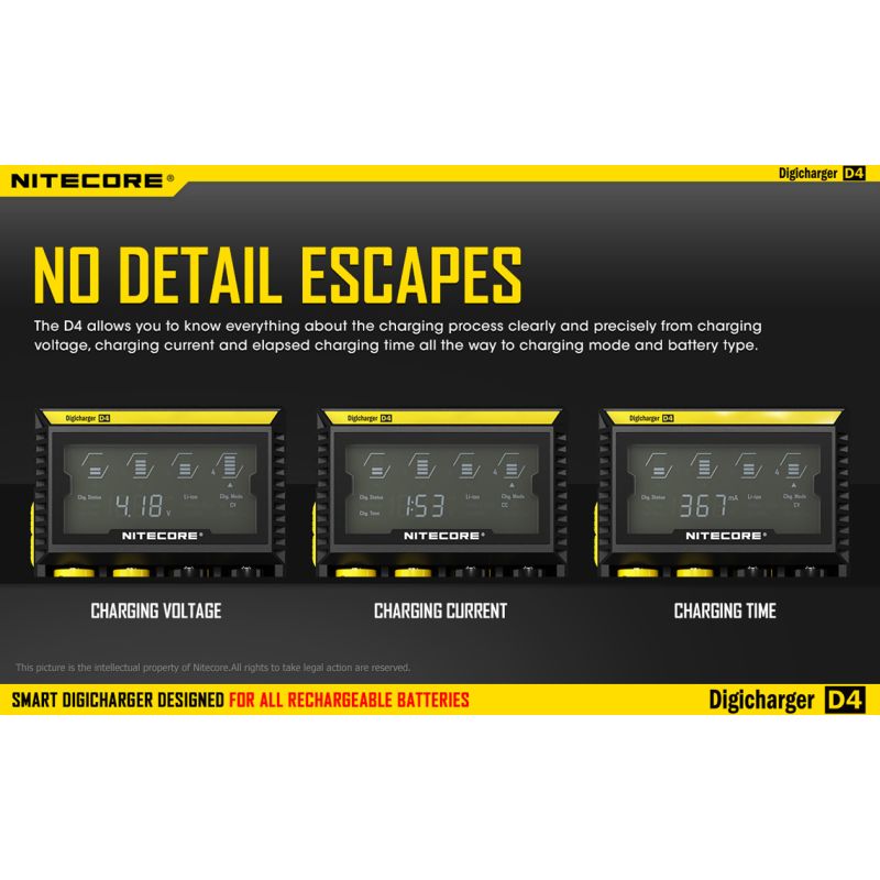 Nitecore D4 Digicharger LCD-Anzeige Batterie Nitecore-Ladegerät Intelligent 2.0 Fit Li-Ion 18650 14500 16340 26650