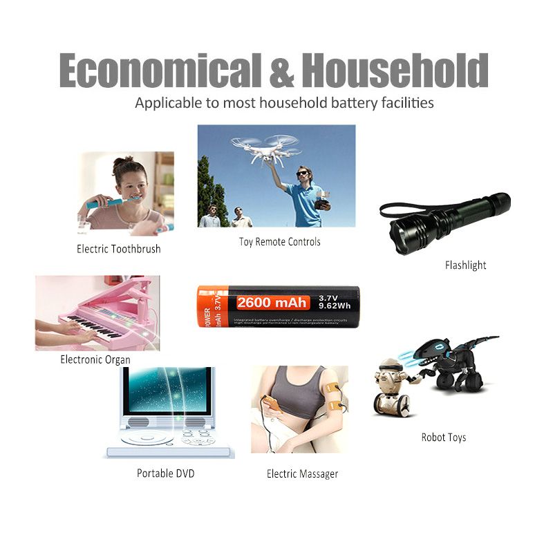 18650 2600mAh 3.7V Micro USB Wiederaufladbare Li-Ion-Batterie