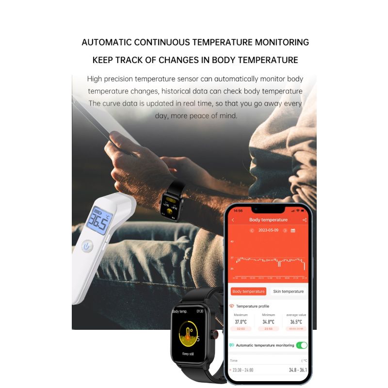 ET540 Blutzucker EKG Körpertemperatur Blutdruck Blutsauerstoff Herzfrequenz Bluetooth-Anruf Smartwatch Fitness Tracker