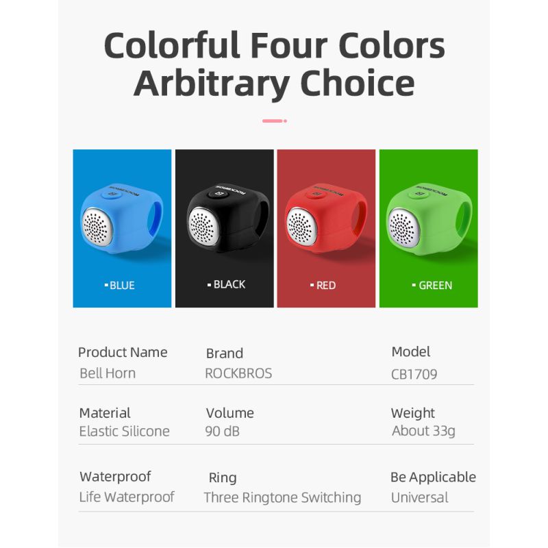 ROCKBROS Elektrische Fahrradklingel 90 dB Horn Regenfest MTB Fahrradlenker Silikagel Shell Ring Fahrradklingel Fahrradzubehör