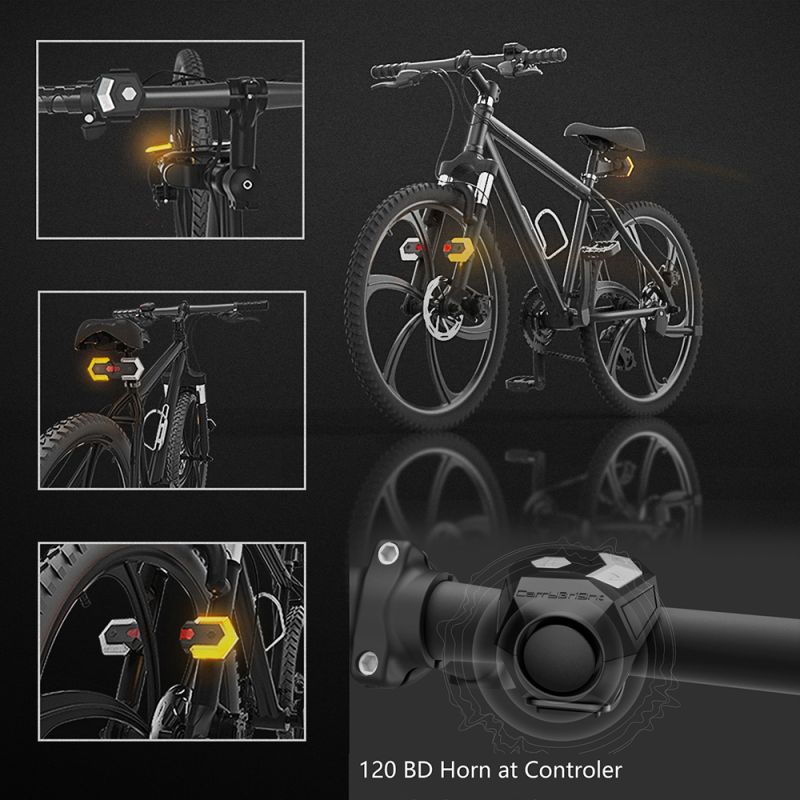 CarryBright CBX4 Fahrrad-Blinkerlicht mit Hupe, wasserdichtes Fahrrad-Vorder-Rücklicht, Sicherheitswarnlicht, intelligente kabellose Fernbedienung