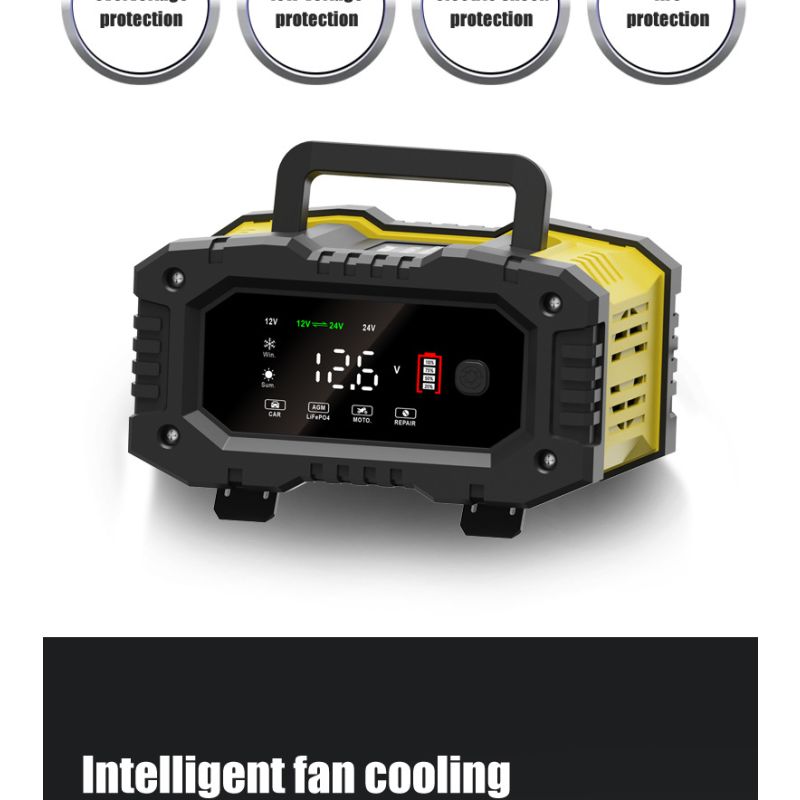 FOXSUR Tragbares Autobatterie-Ladegerät, 12 V/24 V, Motorrad, LKW, AGM, LiFePO4, Blei-Säure-Batterien, automatischer Reparatur-Warter