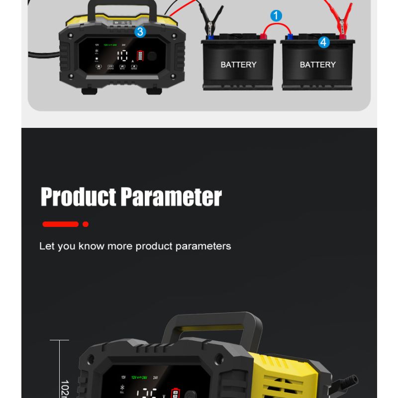 FOXSUR Tragbares Autobatterie-Ladegerät, 12 V/24 V, Motorrad, LKW, AGM, LiFePO4, Blei-Säure-Batterien, automatischer Reparatur-Warter