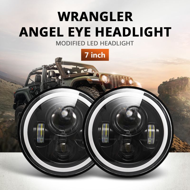 1 Paar CO LIGHT 7-Zoll-LED-Scheinwerfer H4 DRL Runde 7-Zoll-Scheinwerfer mit gelbem und weißem Angel Eye für Jeep Wrangler Lada Niva 4x4 60W