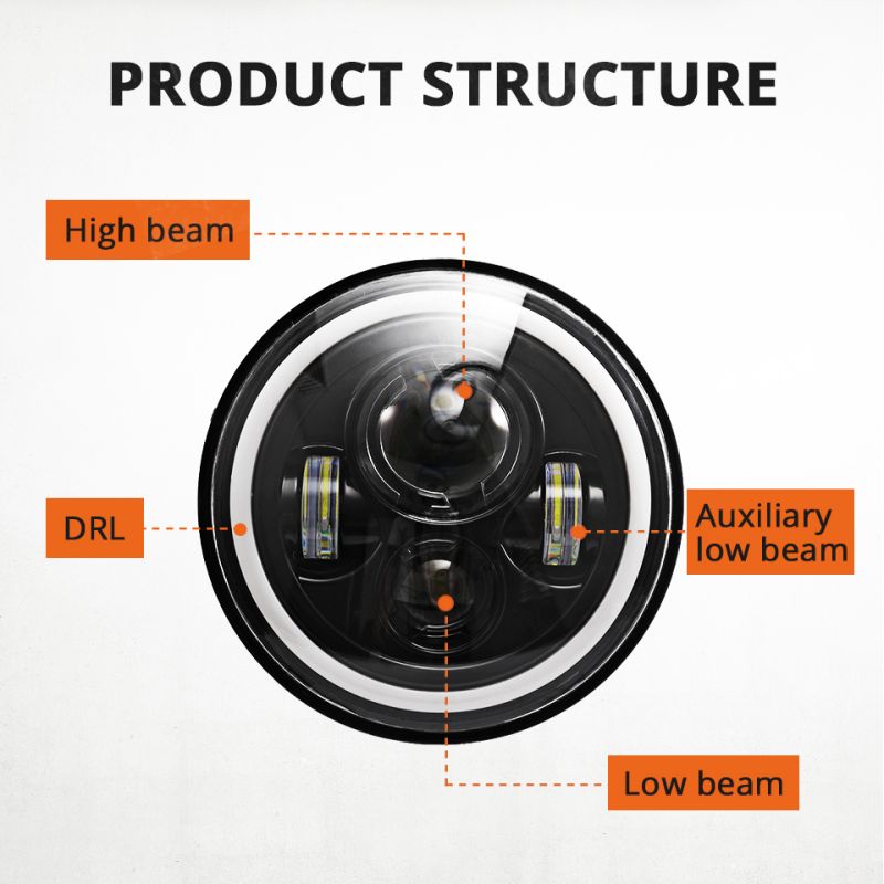 1 Paar CO LIGHT 7-Zoll-LED-Scheinwerfer H4 DRL Runde 7-Zoll-Scheinwerfer mit gelbem und weißem Angel Eye für Jeep Wrangler Lada Niva 4x4 60W