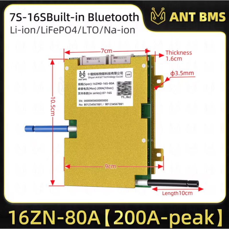 ANT Smart BMS 4S-24S 16S 40A Lifepo4 BMS 10S 13S 48V 30A Li-ion BMS 20S NMC LFP for E-bike E-scooter with Bluetooth Balance BMS