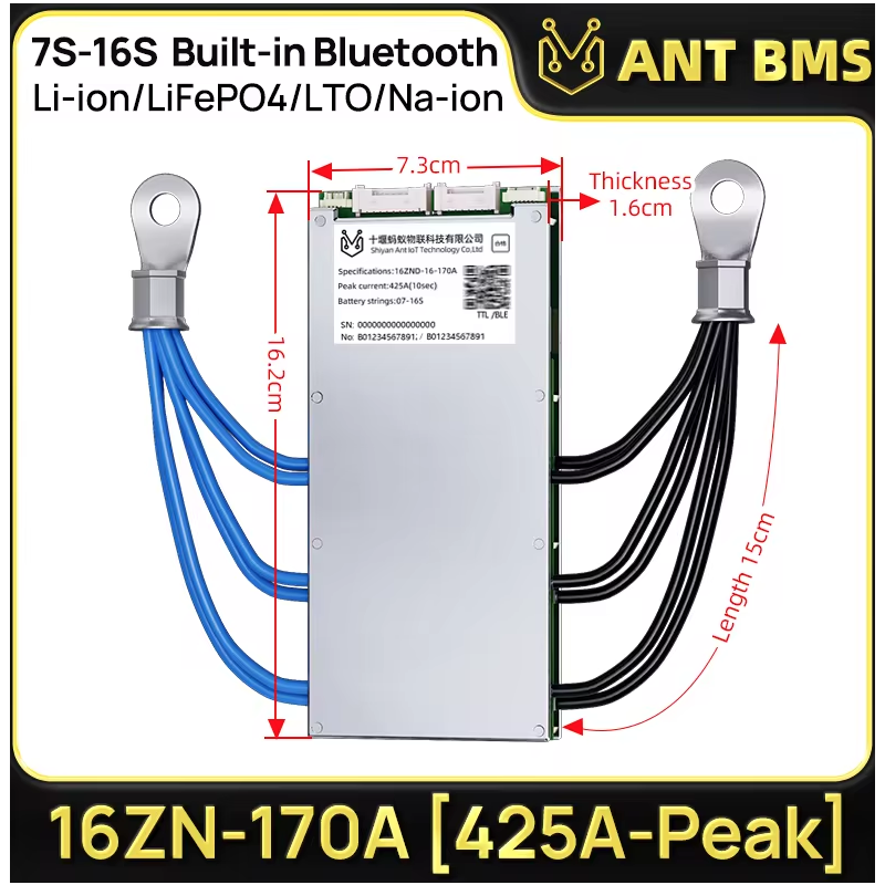 ANT Smart BMS 4S-24S 16S 40A Lifepo4 BMS 10S 13S 48V 30A Li-ion BMS 20S NMC LFP for E-bike E-scooter with Bluetooth Balance BMS
