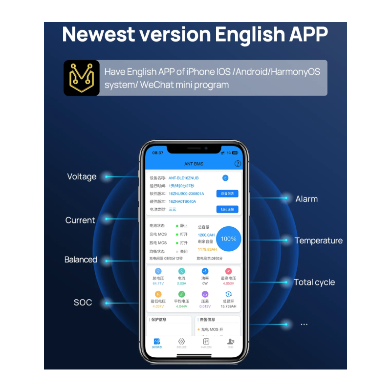 ANT Smart BMS 4S-24S 16S 40A Lifepo4 BMS 10S 13S 48V 30A Li-ion BMS 20S NMC LFP for E-bike E-scooter with Bluetooth Balance BMS