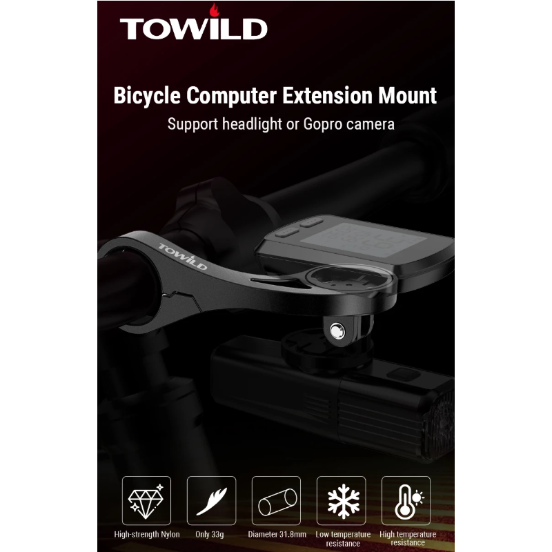 TOWILD AS90 Bicycle Handlebar Extended Bracket Bike Headlight Mount Bar Computer Holder Lantern Lamp Support Rack Fiber Stand