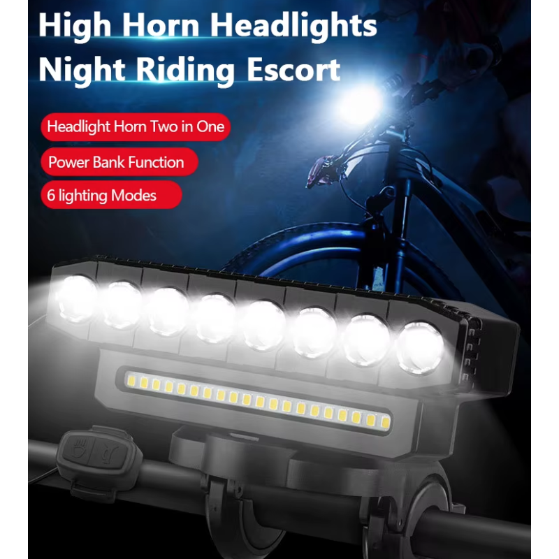 USB wiederaufladbare Fahrrad-Frontleuchte 120dB Radfahren Bike Horn wasserdichte Fahrradklingel Frontleuchte