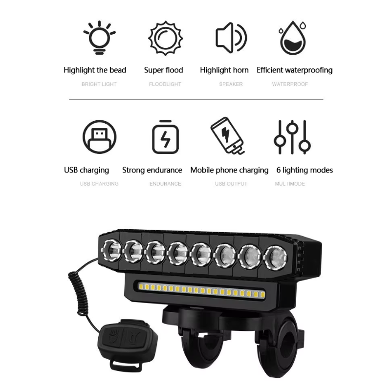 USB wiederaufladbare Fahrrad-Frontleuchte 120dB Radfahren Bike Horn wasserdichte Fahrradklingel Frontleuchte