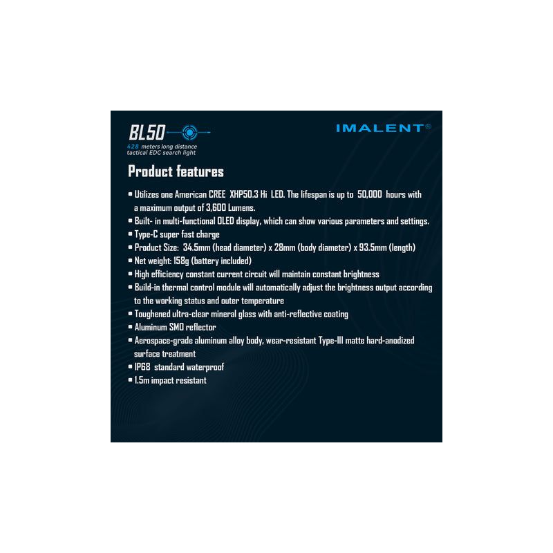 IMALENT BL50 3600 Lumen LED Typ-C wiederaufladbare EDC-Taschenlampe