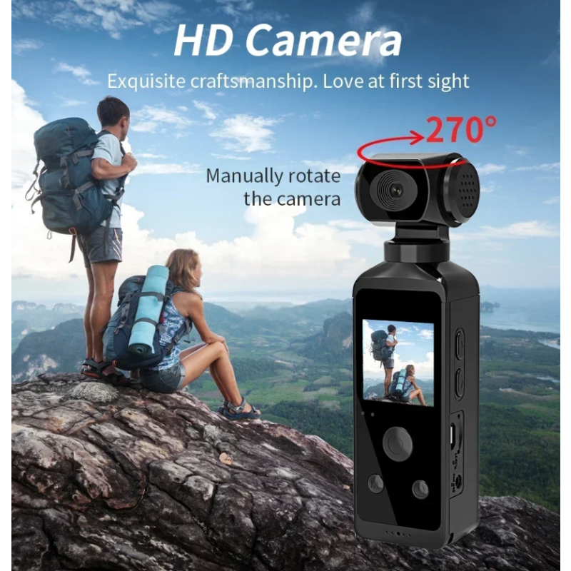 4K Ultra HD Pocket Action Camera 270° Rotatable Vlog Wifi Mini Sports Cam Helmet Travel Bicycle Driver Recorder