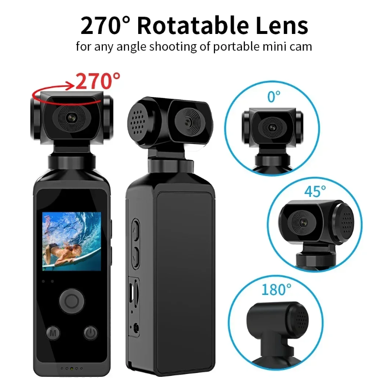 4K Ultra HD Pocket Action Camera 270° Rotatable Vlog Wifi Mini Sports Cam Helmet Travel Bicycle Driver Recorder