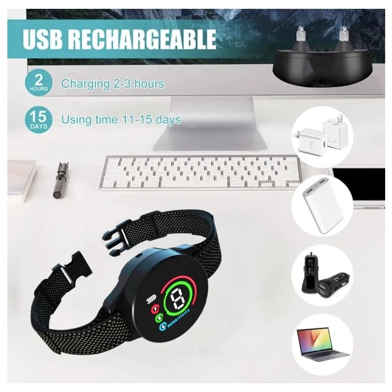 Intelligentes automatisches Anti-Bell-Hundehalsband, wiederaufladbarer Rindenstopper, Hund hört auf zu bellen