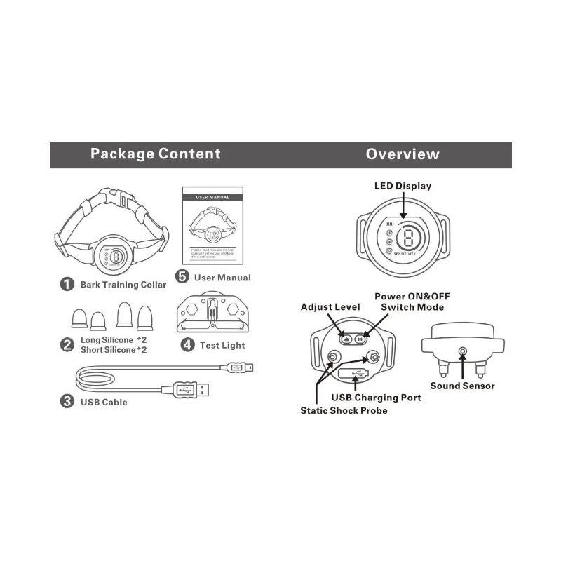 Intelligentes automatisches Anti-Bell-Hundehalsband, wiederaufladbarer Rindenstopper, Hund hört auf zu bellen