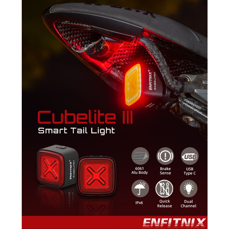 Enfitnix Cubelite III Smart Rücklicht Fahrradbremswarnlicht Ultrahelles Rücklicht USB-Lade-LED-Nachtwarnlicht