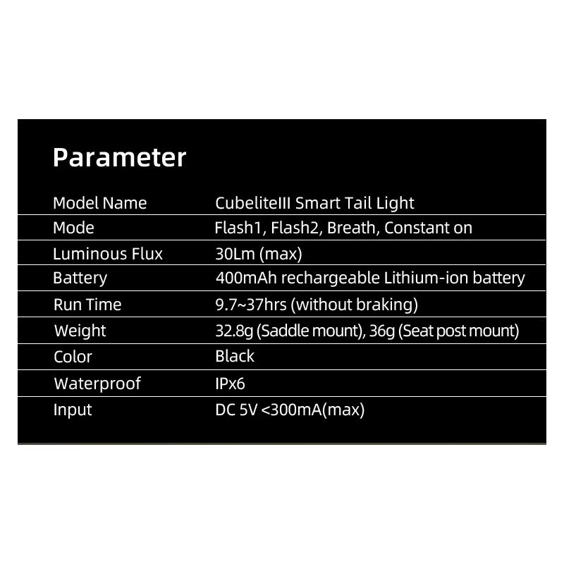 Enfitnix Cubelite III Smart Rücklicht Fahrradbremswarnlicht Ultrahelles Rücklicht USB-Lade-LED-Nachtwarnlicht