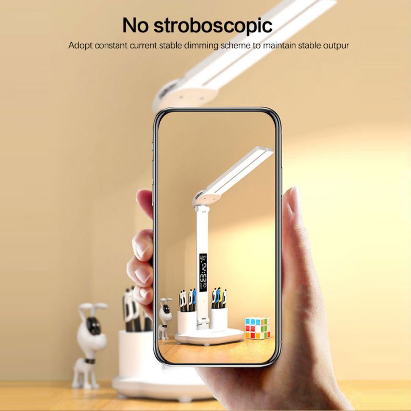 LED-Schreibtischlampe, Multifunktions-Tischlampe mit Kalender USB-Touch-Nachtlicht mit Stifthalter für Schlafzimmer-Leselampe de chevet