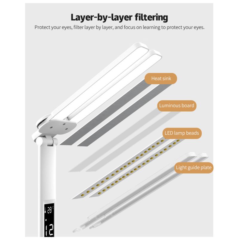 LED-Schreibtischlampe, Multifunktions-Tischlampe mit Kalender USB-Touch-Nachtlicht mit Stifthalter für Schlafzimmer-Leselampe de chevet