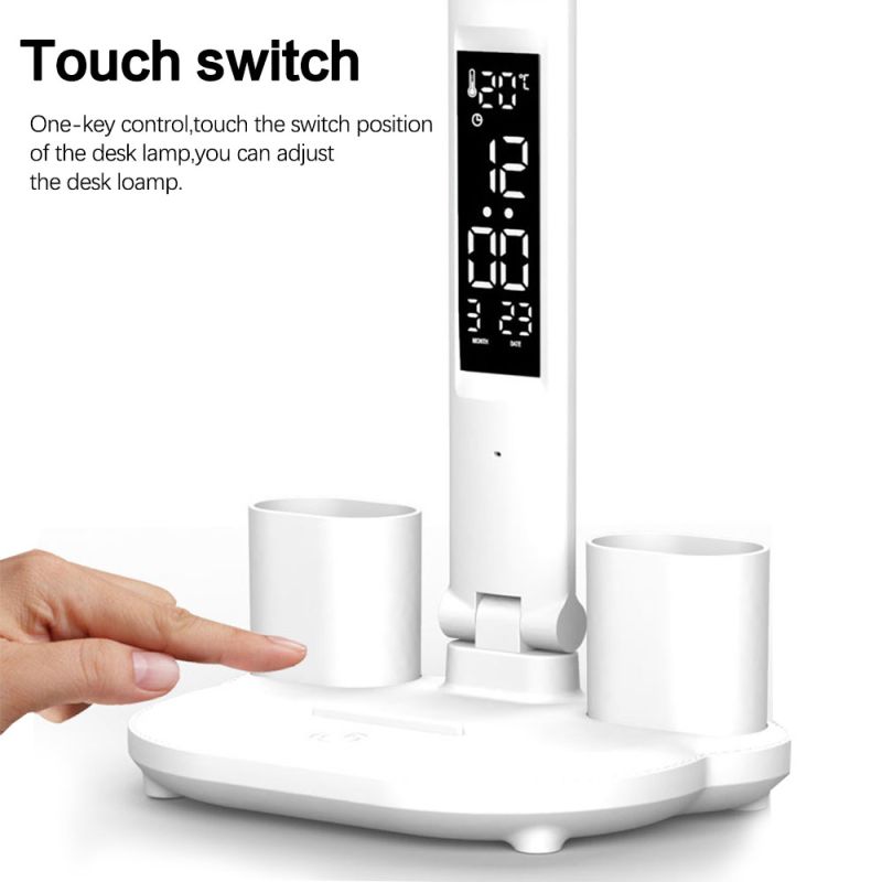 LED-Schreibtischlampe, Multifunktions-Tischlampe mit Kalender USB-Touch-Nachtlicht mit Stifthalter für Schlafzimmer-Leselampe de chevet