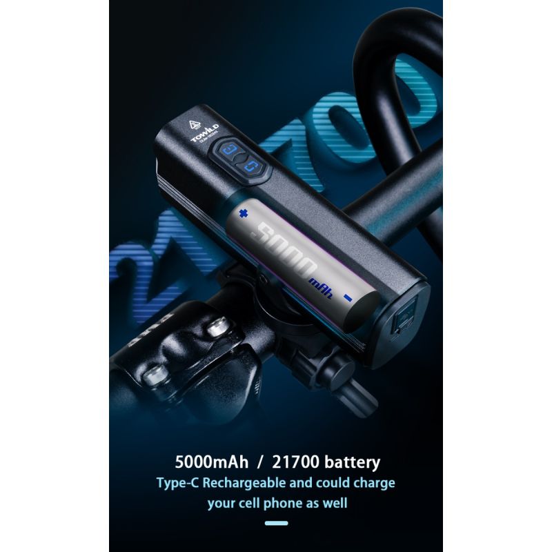 TOWILD DLite 1800 USB wiederaufladbare Fahrradlicht-Frontlampe LED 21700 5000 mAh Fahrradlicht Wasserdichter Fahrradscheinwerfer