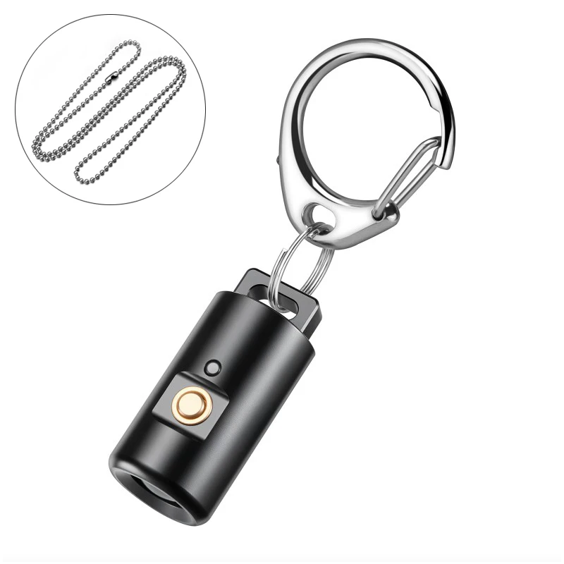 Mini Flashlight LED Rechargeable Camping Hiking Keychain Light with Necklace
