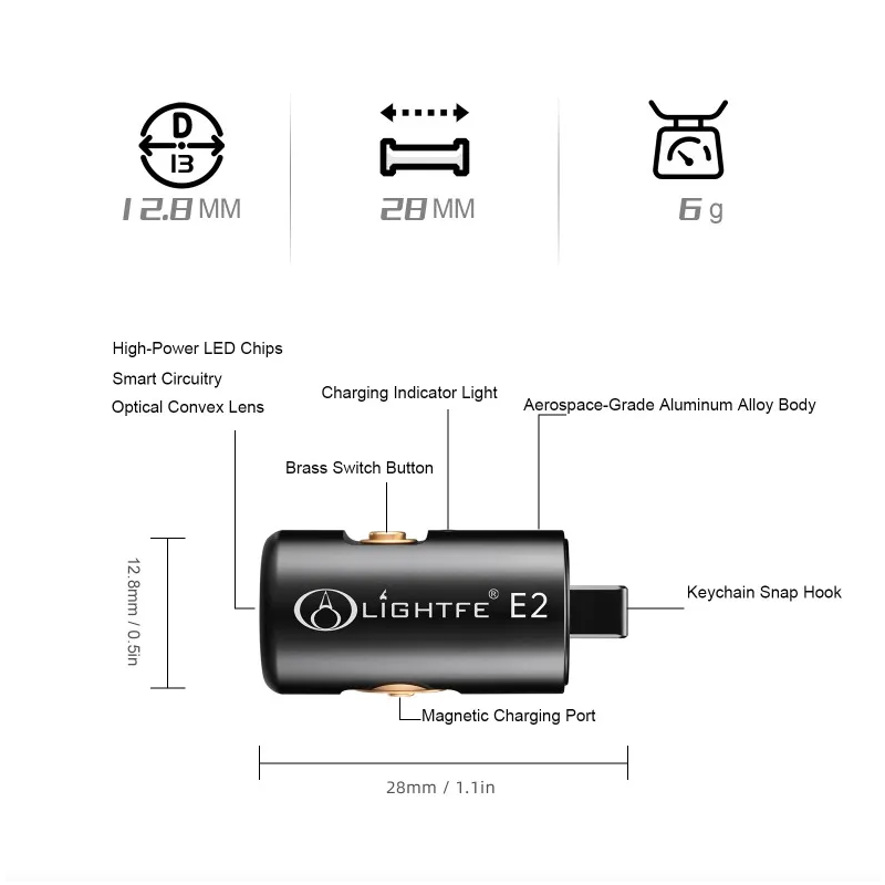 Mini Flashlight LED Rechargeable Camping Hiking Keychain Light with Necklace