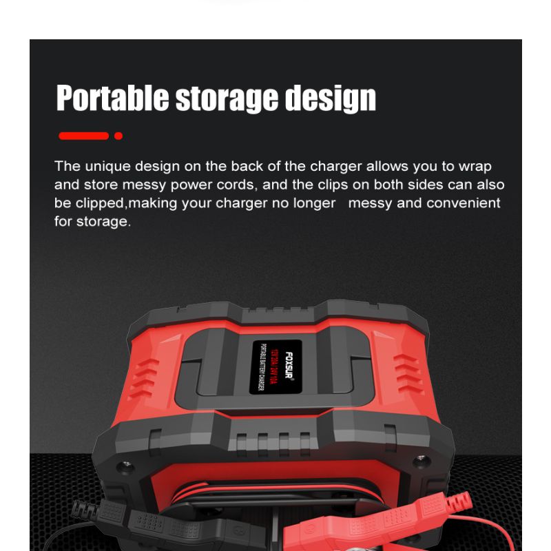 FOXSUR 20A Tragbares Autobatterieladegerät 12V-24V Motorrad LKW AGM LiFePO4 Blei-Säure-Batterien Automatische Reparaturwartung